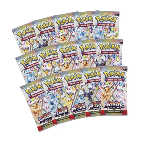 15 sobres de la expansión Prismatic Evolutions incluidos en el set