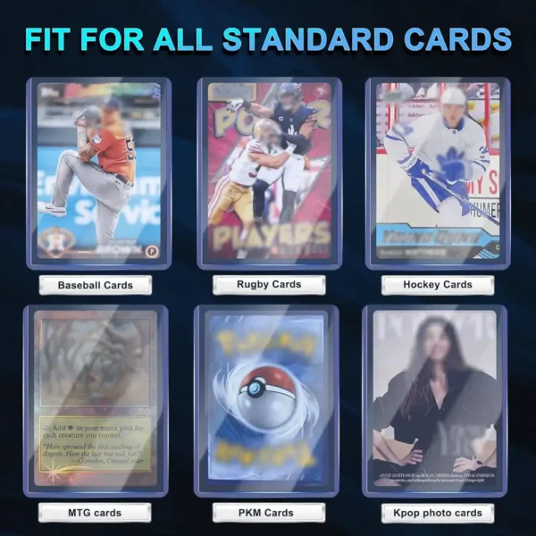 Top Loaders compatibles con cartas de Pokémon, MTG, K-pop y deportes como béisbol, rugby y hockey