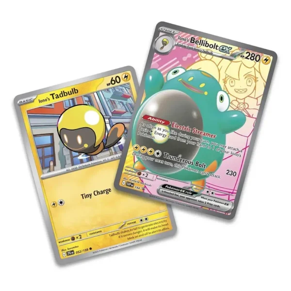 Cartas promocionales de Iono’s Tadbulb e Iono’s Bellibolt ex en español