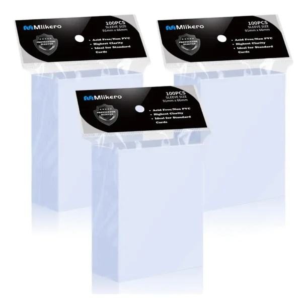 Tres paquetes de sleeves Mlikero de 100 unidades para cartas TCG tamaño estándar