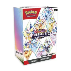 Caja Booster Bundle de Pokémon TCG Scarlet & Violet Prismatic Evolutions con ilustraciones de Eevee y sus evoluciones