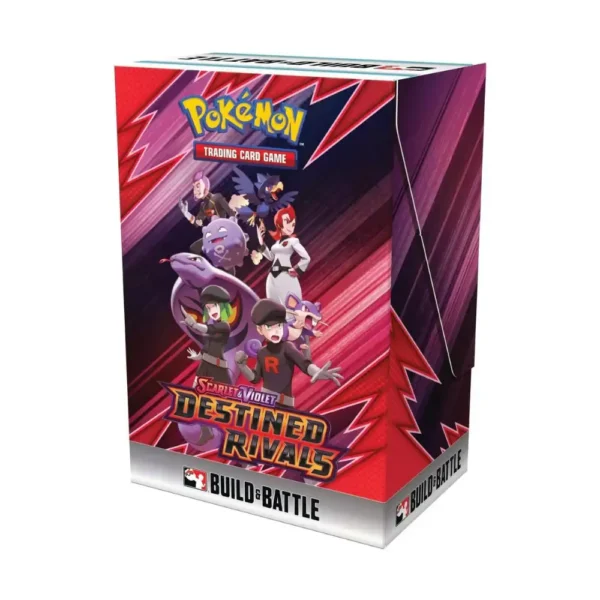 CIlustración alternativa de la caja Build & Battle con personajes clásicos del Team Rocket como Jessie, James, Meowth y más