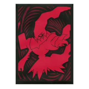 Ilustración frontal del protector de cartas con Darkrai en pose dinámica, en tonos rojo y negro, con fondo de espirales