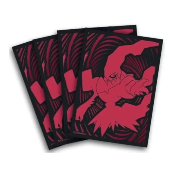 Protectores de Darkrai desplegados en abanico con diseño en rojo intenso y fondo oscuro en espiral, edición Astral Radiance