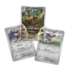 Primer plano de las cartas promo incluidas en la Kingambit Illustration Collection: una carta de arte completo de Kingambit, una carta de Pawniard y una carta de Bisharp, todas en inglés y con sus detalles de ataque y PS visibles.