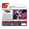 Parte trasera del producto Pokémon TCG Scarlet & Violet: Destined Rivals con descripción de la expansión y arte de Giovanni y Mewtwo