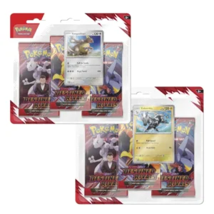 Blisters Pokémon TCG Scarlet & Violet: Destined Rivals con cartas promo de Zebstrika y Kangaskhan, cada uno con 3 sobres en inglés.