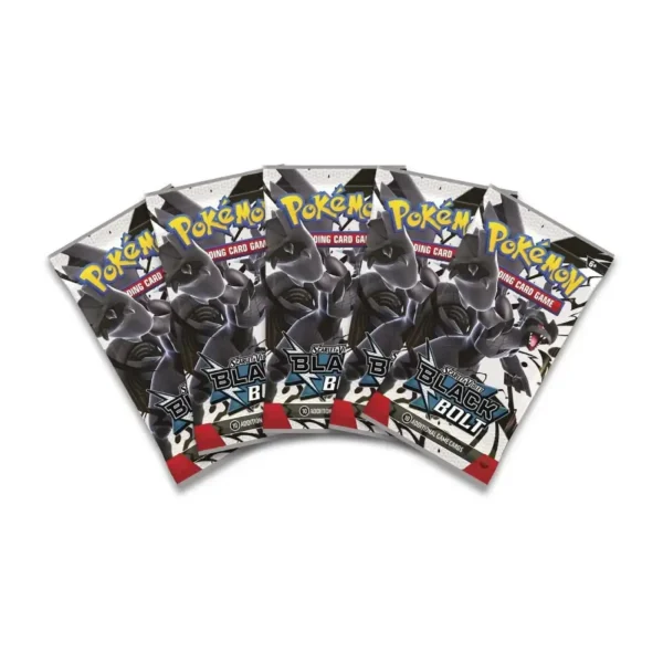 Cinco sobres de cartas del set Scarlet & Violet – Black Bolt incluidos en la colección Black Bolt Binder