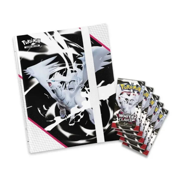 Carpeta temática de Reshiram acompañada de los cinco sobres Scarlet & Violet – White Flare de la colección