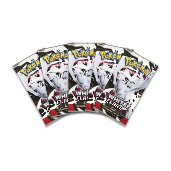 Cinco sobres de cartas del set Scarlet & Violet – White Flare incluidos en la colección White Flare Binder