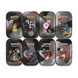 Vista de las ocho Mini Tins coleccionables de Pokémon TCG con arte de la región Unova