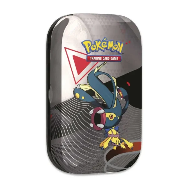 Lata metálica de Pokémon TCG con diseño de Eelektross y Galvantula