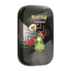 Mini lata de Pokémon TCG con diseño de Lilligant y Whimsicott en tonos verdes y negros