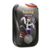 Lata metálica coleccionable de Pokémon TCG con ilustración de Mienshao y Klinklang