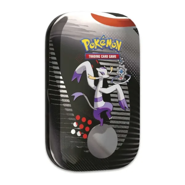 Lata metálica coleccionable de Pokémon TCG con ilustración de Mienshao y Klinklang
