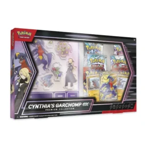 Empaque completo del producto Cynthia’s Garchomp ex Premium Collection.