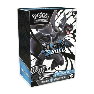 Vista frontal del Pokémon TCG Scarlet & Violet—Black Bolt Booster Bundle con ilustración de Zekrom y logotipo de la expansión Black Bolt.