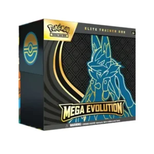 caja-cerrada-etb-mega-evolution-mega-lucario-ex Caja sellada de la Elite Trainer Box Mega Evolution con diseño azul y dorado de Mega Lucario ex.