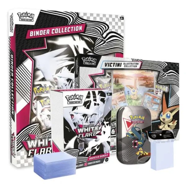 Mega Bundle Pokémon TCG Unova White Flare: Incluye Binder Collection de Reshiram, Caja de Victini, Booster Bundle, Mini Tin y kit de protección con Toploaders y Sleeves Mlikero.