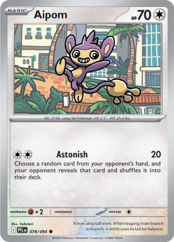Aipom 078/094 Reverse Holofoil ME02: Phantasmal Flames Aipom 078/094 Reverse Holofoil ME02: Phantasmal Flames