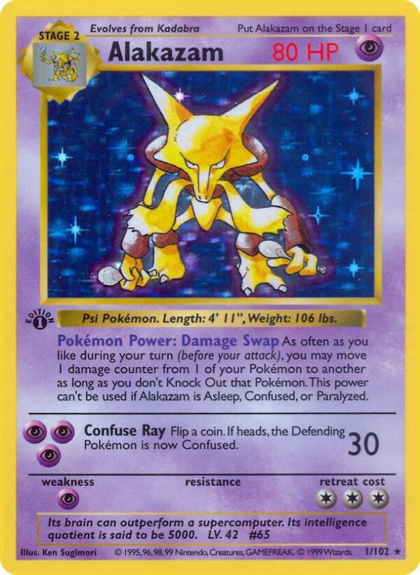 Alakazam 001/102 Unlimited Holofoil Base Set (Shadowless) Alakazam 001/102 Unlimited Holofoil Base Set (Shadowless)
