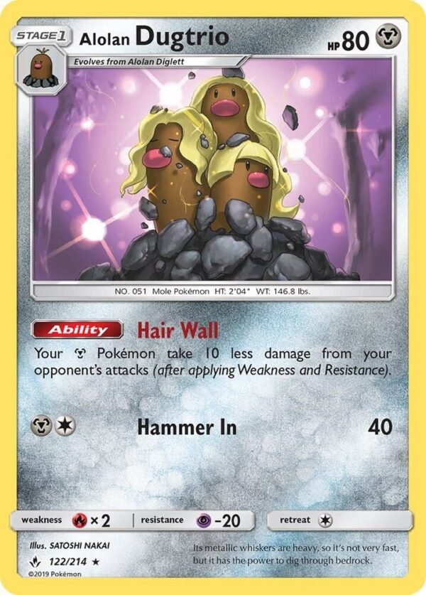 Alolan Dugtrio 122/214 Reverse Holofoil SM – Unbroken Bonds Alolan Dugtrio 122/214 Reverse Holofoil SM – Unbroken Bonds