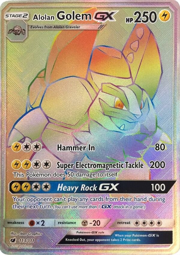 Alolan Golem GX (Secret) 113/111 Holofoil SM – Crimson Invasion Alolan Golem GX (Secret) 113/111 Holofoil SM – Crimson Invasion