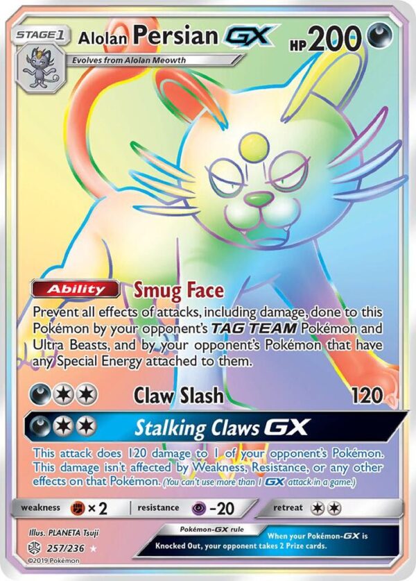Alolan Persian GX (Secret) 257/236 Holofoil SM – Cosmic Eclipse Alolan Persian GX (Secret) 257/236 Holofoil SM – Cosmic Eclipse
