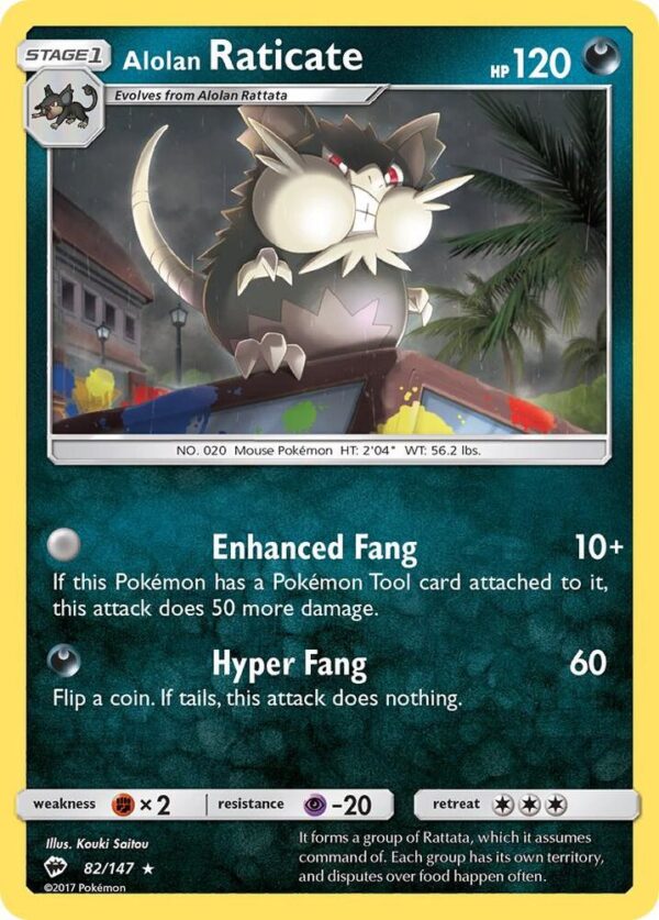 Alolan Raticate 82/147 Reverse Holofoil SM – Burning Shadows Alolan Raticate 82/147 Reverse Holofoil SM – Burning Shadows