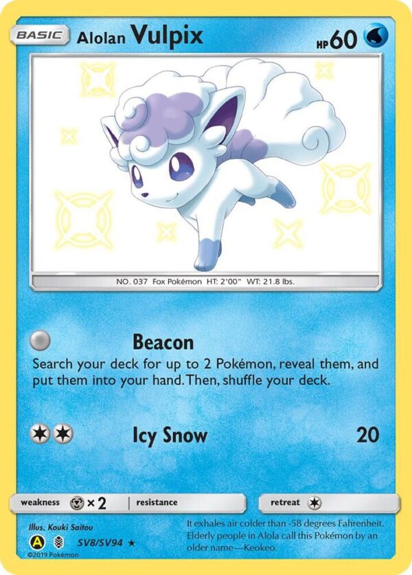 Alolan Vulpix SV8/SV94 Holofoil Hidden Fates: Shiny Vault