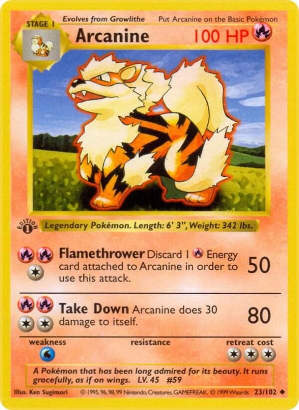 Arcanine 023/102 1st Edition Base Set (Shadowless) Arcanine 023/102 1st Edition Base Set (Shadowless)