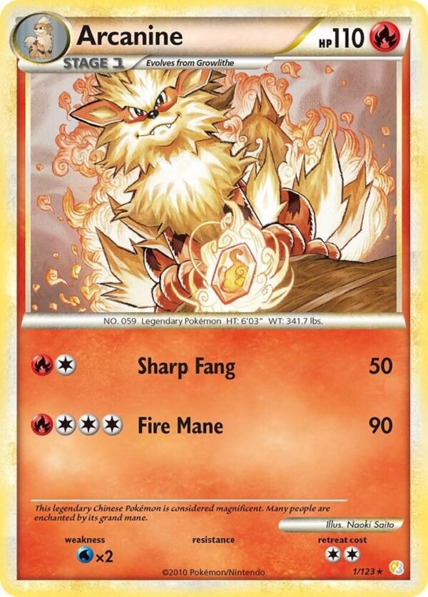 Arcanine 1/123 Holofoil HeartGold SoulSilver Arcanine 1/123 Holofoil HeartGold SoulSilver