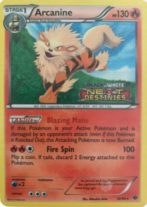 Arcanine 12/99 (Prerelease) Holofoil Black and White Promos Arcanine 12/99 (Prerelease) Holofoil Black and White Promos