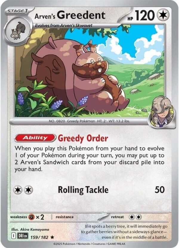 Arven’s Greedent 159/182 Reverse Holofoil SV10: Destined Rivals