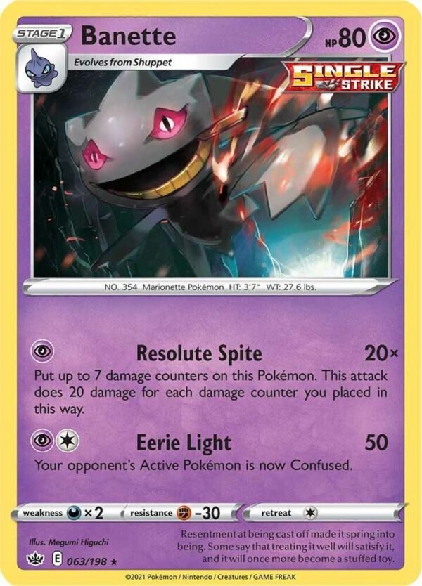 Banette 063/198 Reverse Holofoil SWSH06: Chilling Reign Banette 063/198 Reverse Holofoil SWSH06: Chilling Reign