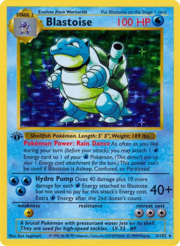 Blastoise 002/102 1st Edition Holofoil Base Set (Shadowless)