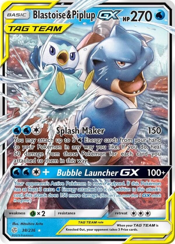 Blastoise & Piplup GX 38/236 Holofoil SM – Cosmic Eclipse Blastoise & Piplup GX 38/236 Holofoil SM – Cosmic Eclipse
