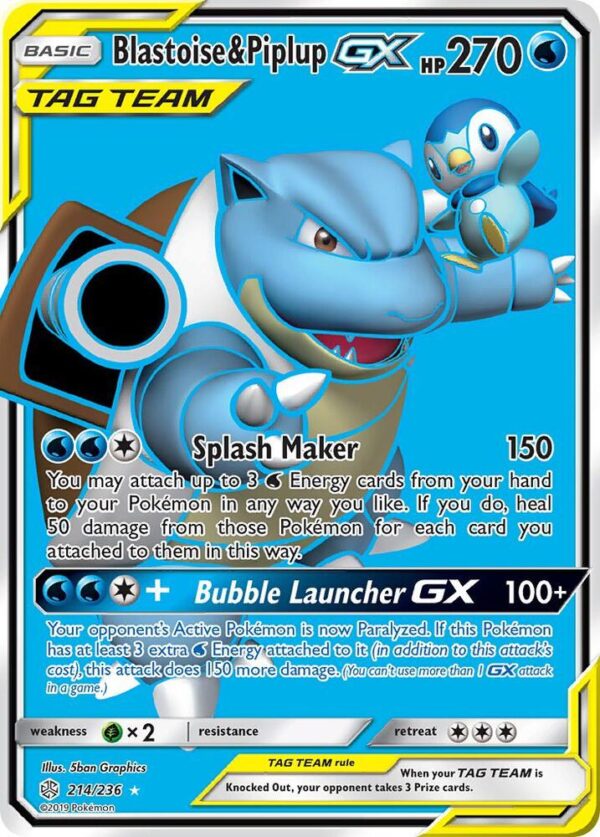 Blastoise & Piplup GX (Full Art) 214/236 Holofoil SM – Cosmic Eclipse