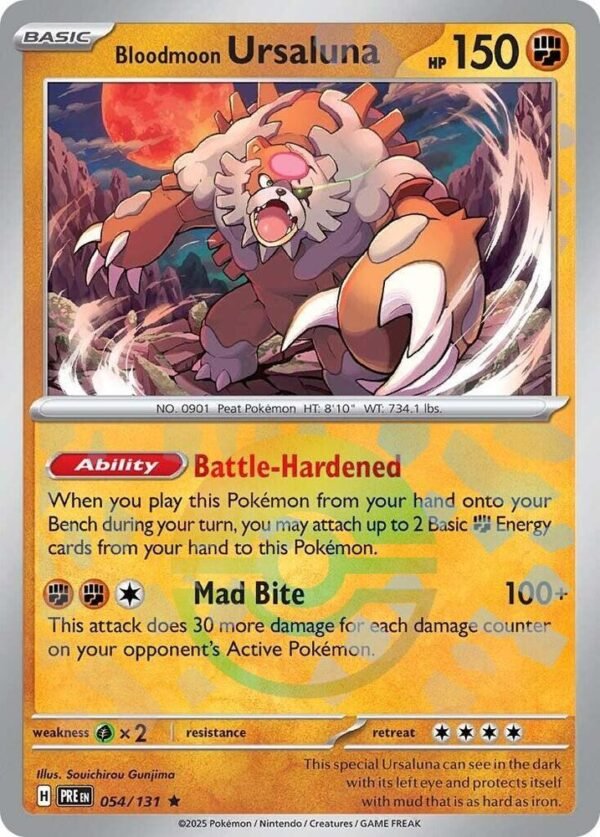 Bloodmoon Ursaluna (Poke Ball Pattern) 054/131 Holofoil SV: Prismatic Evolutions Bloodmoon Ursaluna (Poke Ball Pattern) 054/131 Holofoil SV: Prismatic Evolutions