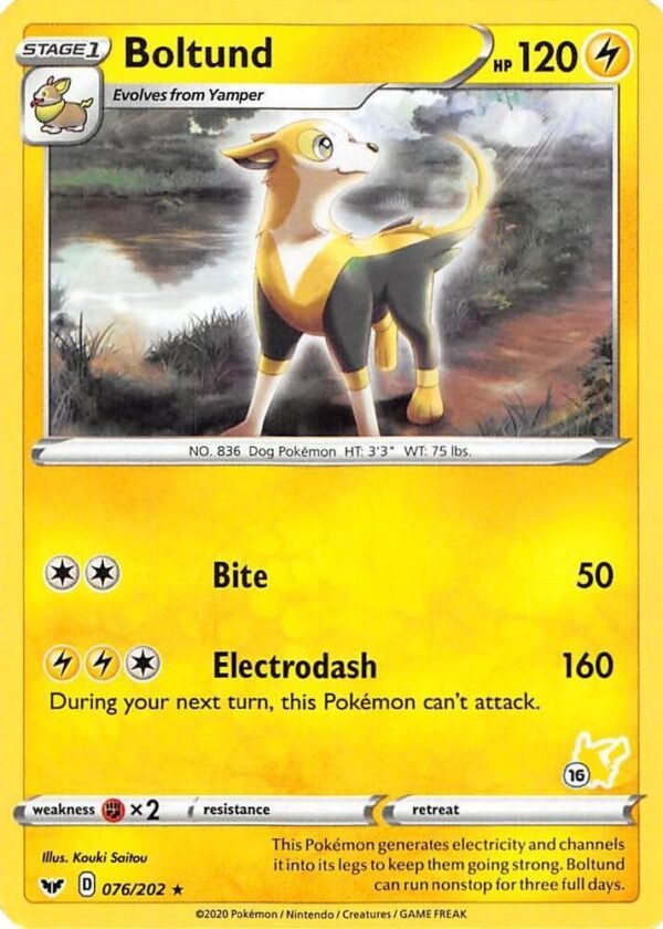Boltund 076/202 (#16 Pikachu Stamped) Normal Battle Academy 2022 Boltund 076/202 (#16 Pikachu Stamped) Normal Battle Academy 2022