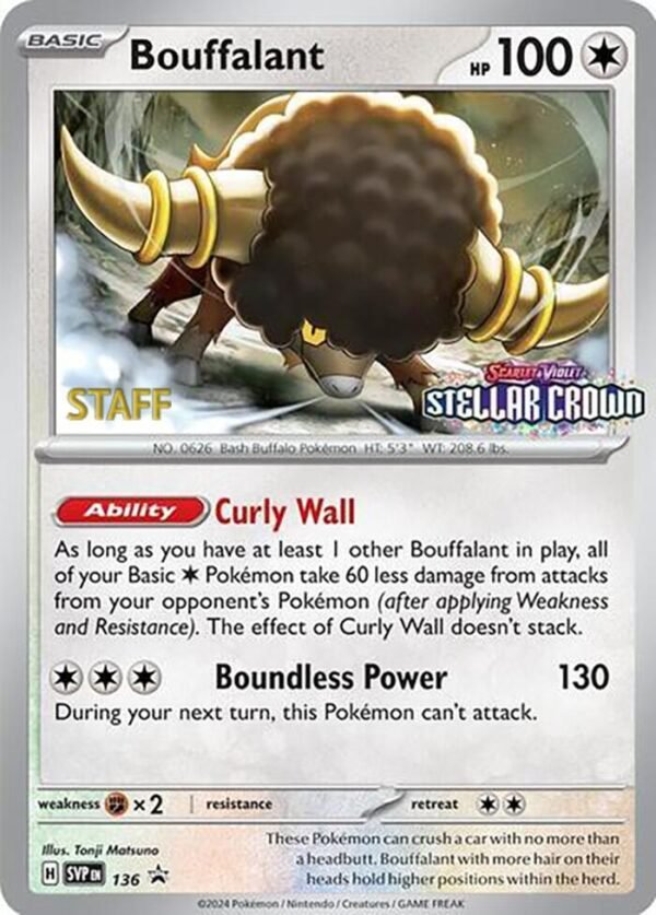 Bouffalant 136 (Prerelease) [Staff] Reverse Holofoil SV: Scarlet & Violet Promo Cards