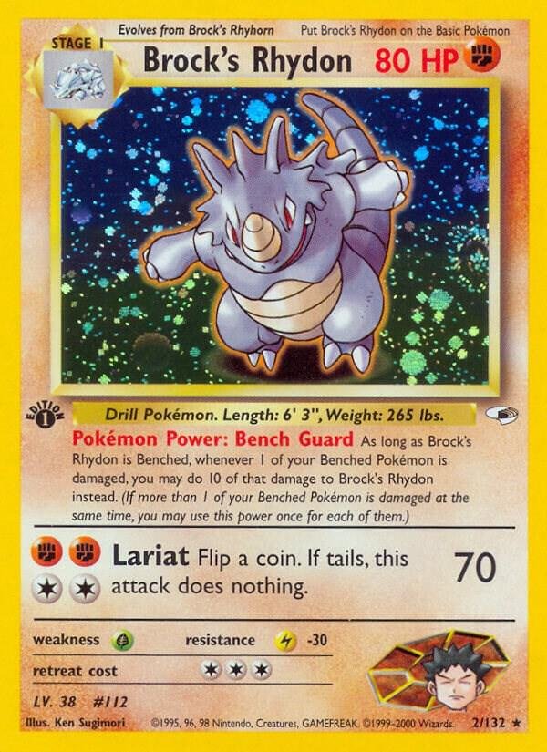 Brock’s Rhydon 002/132 1st Edition Holofoil Gym Heroes Brock’s Rhydon 002/132 1st Edition Holofoil Gym Heroes