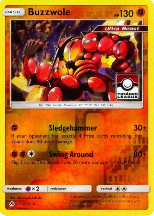 Buzzwole 77/131 (Pokemon League) 077/131 Reverse Holofoil League & Championship Cards Buzzwole 77/131 (Pokemon League) 077/131 Reverse Holofoil League & Championship Cards