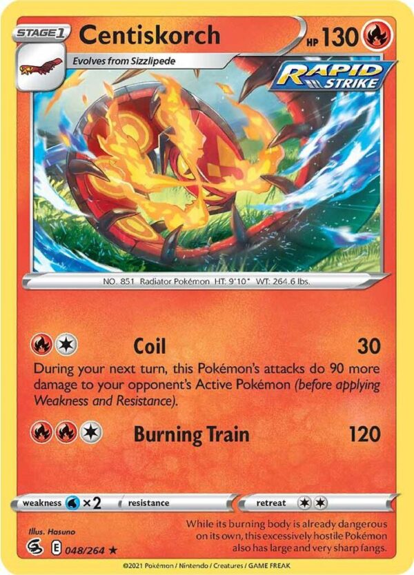 Centiskorch (48) 048/264 Reverse Holofoil SWSH08: Fusion Strike Centiskorch (48) 048/264 Reverse Holofoil SWSH08: Fusion Strike