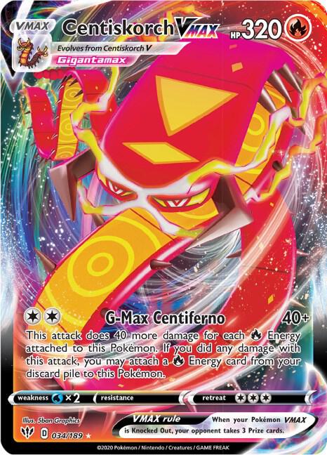 Centiskorch VMAX 034/189 Holofoil SWSH03: Darkness Ablaze Centiskorch VMAX 034/189 Holofoil SWSH03: Darkness Ablaze