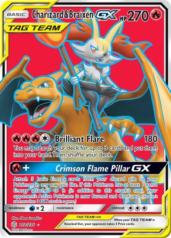 Charizard & Braixen GX (Full Art) 212/236 Holofoil SM – Cosmic Eclipse Charizard & Braixen GX (Full Art) 212/236 Holofoil SM – Cosmic Eclipse