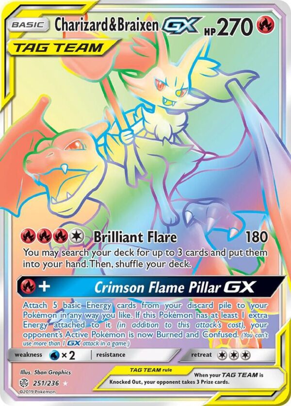 Charizard & Braixen GX (Secret) 251/236 Holofoil SM – Cosmic Eclipse Charizard & Braixen GX (Secret) 251/236 Holofoil SM – Cosmic Eclipse