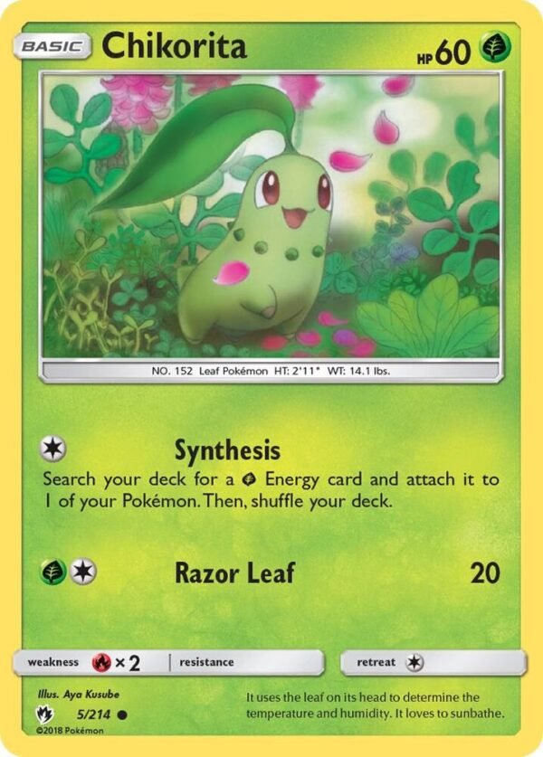 Chikorita (5) 5/214 Reverse Holofoil SM – Lost Thunder Chikorita (5) 5/214 Reverse Holofoil SM – Lost Thunder