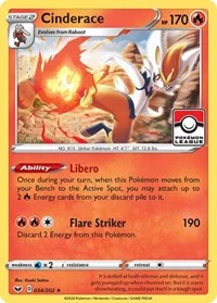 Cinderace | 034/202 (Pokemon League) | Reverse Holofoil | League & Championship Cards