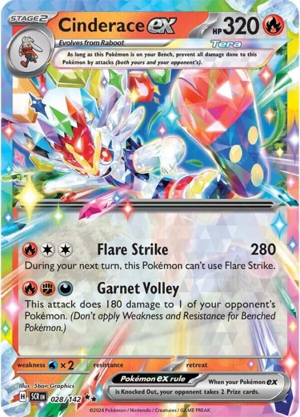 Cinderace ex 028/142 Holofoil SV07: Stellar Crown Cinderace ex 028/142 Holofoil SV07: Stellar Crown